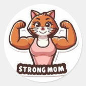 Strong Cat Mom Sticker – Funny Gym Cat Gift ラウンドシール (正面)