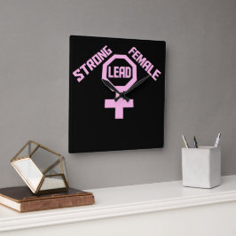 Strong Female Lead Feminist Empowerment Quote Logo スクエア壁時計