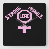 Strong Female Lead Feminist Empowerment Quote Logo スクエア壁時計 (正面)