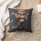 Strong Gym Cat Lifting Dumbbells Throw Pillow クッション (ブランケット)