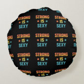 Strong Is Sexy Bold Typography Gym Motivation Art ラウンドクッション (裏面)
