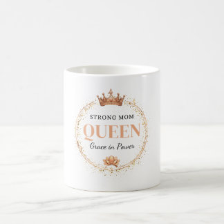Strong Mom Queen Gold Crown Floral Design コーヒーマグカップ