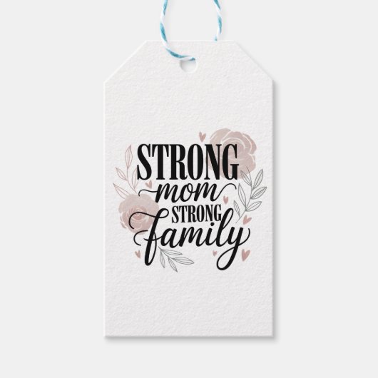 Strong Mom Strong Family Floral Quote Art ギフトタグ (正面)