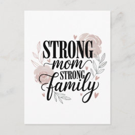 Strong Mom Strong Family Floral Quote Art ポストカード