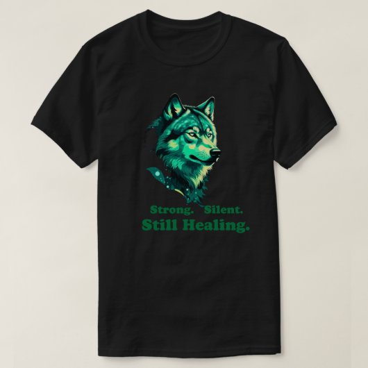 Strong Silent Still Healing Minimal Wolf Art Tシャツ (デザイン正面)
