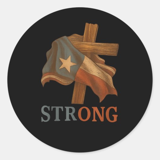 Strong Texas Flag Cross Christian Texas Pride 2025 ラウンドシール (正面)