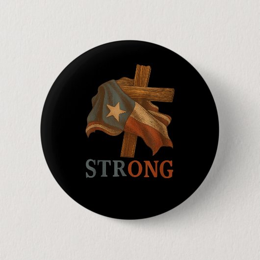 Strong Texas Flag Cross Christian Texas Pride 2025 缶バッジ (正面)