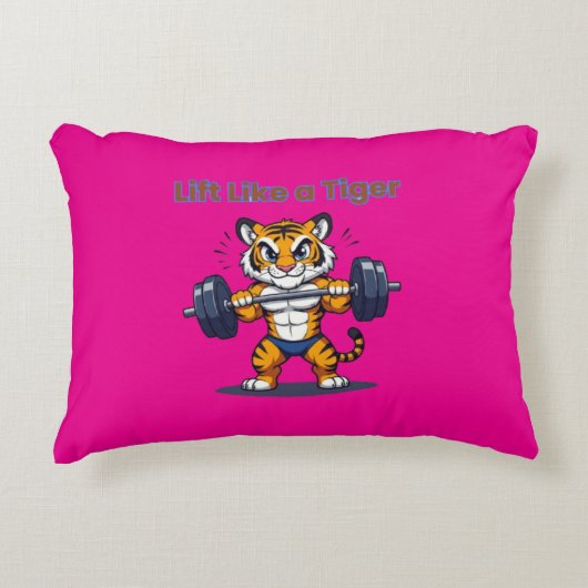 **Strong Tiger – Cute Tiger Lifting Weights Illust アクセントクッション (正面)