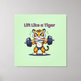 **Strong Tiger – Cute Tiger Lifting Weights Illust キャンバスプリント
