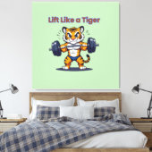 **Strong Tiger – Cute Tiger Lifting Weights Illust キャンバスプリント (インサイチュ (寝室))