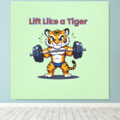 **Strong Tiger – Cute Tiger Lifting Weights Illust キャンバスプリント (インサイチュ (ウッドフロア))
