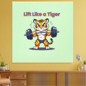 **Strong Tiger – Cute Tiger Lifting Weights Illust キャンバスプリント (インサイチュ (リビング))