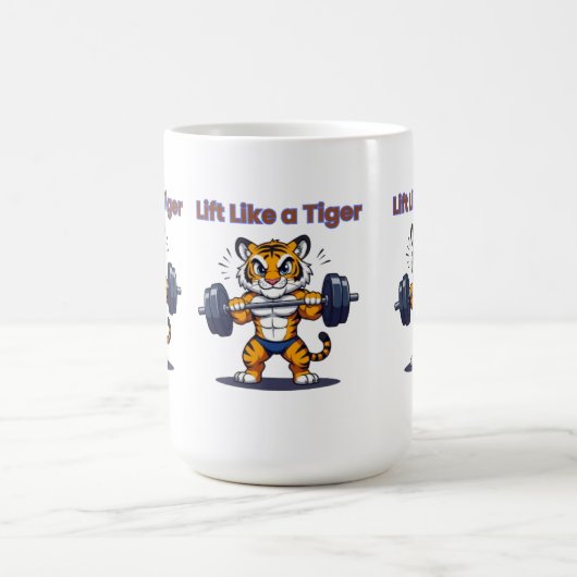 **Strong Tiger – Cute Tiger Lifting Weights Illust コーヒーマグカップ (中央)