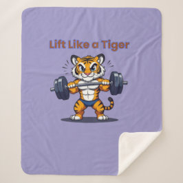 **Strong Tiger – Cute Tiger Lifting Weights Illust シェルパブランケット