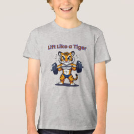 **Strong Tiger – Cute Tiger Lifting Weights Illust トライブレンドＴシャツ