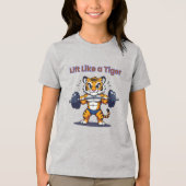 **Strong Tiger – Cute Tiger Lifting Weights Illust トライブレンドTシャツ (正面)