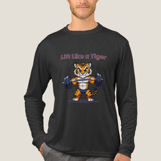 **Strong Tiger – Cute Tiger Lifting Weights Illust トライブレンドTシャツ (正面)