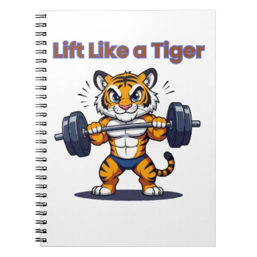 **Strong Tiger – Cute Tiger Lifting Weights Illust ノートブック (正面)