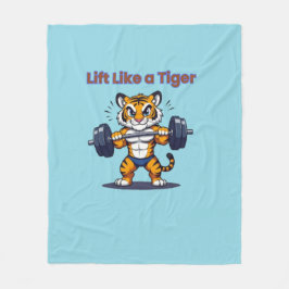**Strong Tiger – Cute Tiger Lifting Weights Illust フリースブランケット