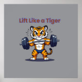 **Strong Tiger – Cute Tiger Lifting Weights Illust ポスター (正面)