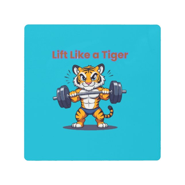 **Strong Tiger – Cute Tiger Lifting Weights Illust メタルプリント (正面)