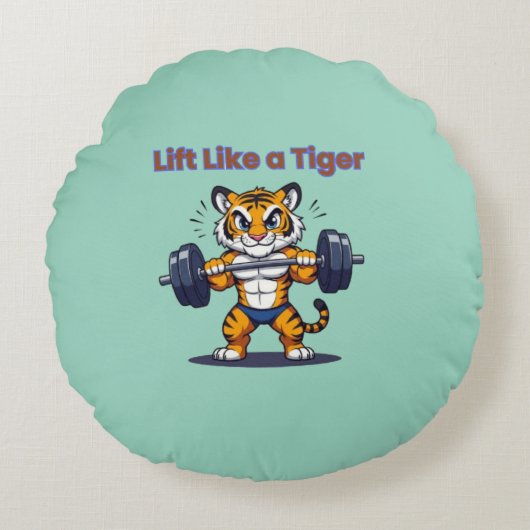 **Strong Tiger – Cute Tiger Lifting Weights Illust ラウンドクッション (正面)
