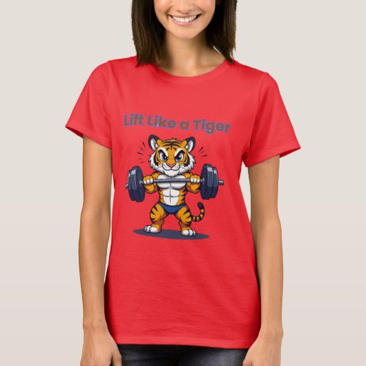 **Strong Tiger – Cute Tiger Lifting Weights Illust Tシャツ (正面)