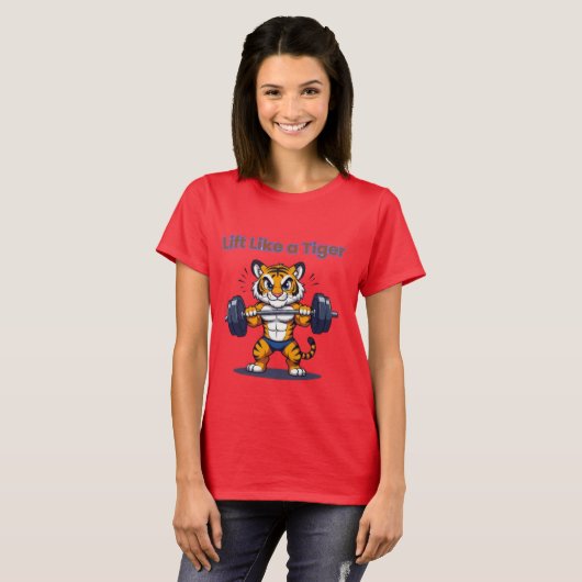 **Strong Tiger – Cute Tiger Lifting Weights Illust Tシャツ (正面フル)
