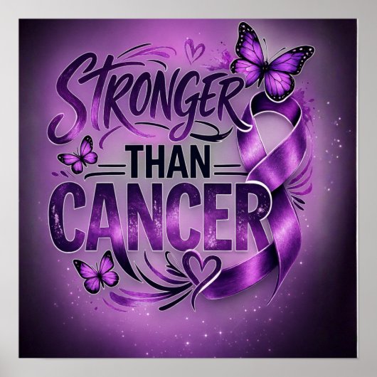 Stronger Than Cancer Inspirational Poster – Purple ポスター (正面)
