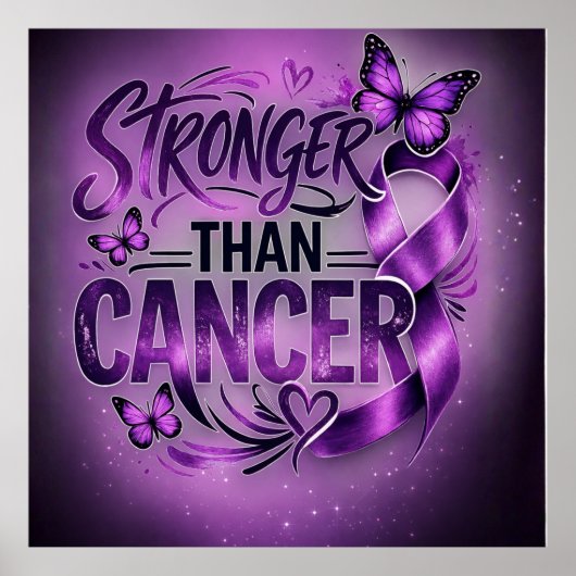 Stronger Than Cancer Inspirational Poster – Purple ポスター (正面)