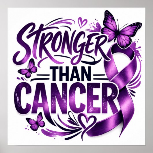 Stronger Than Cancer Inspirational Poster – Purple ポスター (正面)