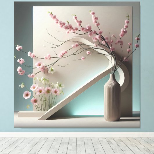 Structured Bloom in Green キャンバスプリント (インサイチュ (ウッドフロア))