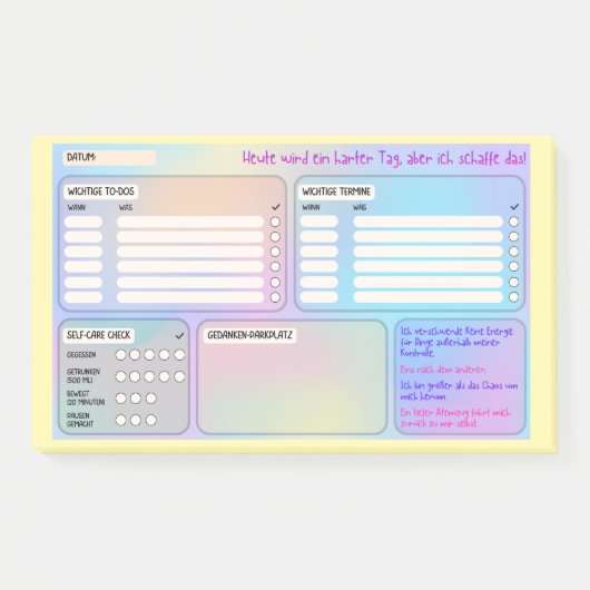 Struktur-Haftnotizen für Fokus & Self-Care  ポストイット (正面)
