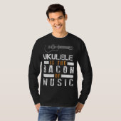 Strummingスマイル: UkuleleはBacon of Music Te Tシャツ (正面フル)