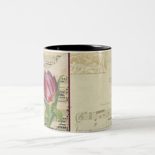 Strumstickチューリップヴィンテージシートミュージックカスタマイズ ツートーンマグカップ (中央)