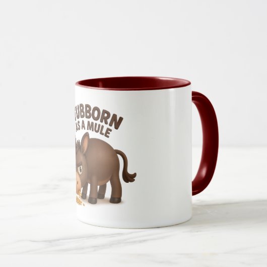 Stubborn as a mule funny cartoon donkey マグカップ (正面右)