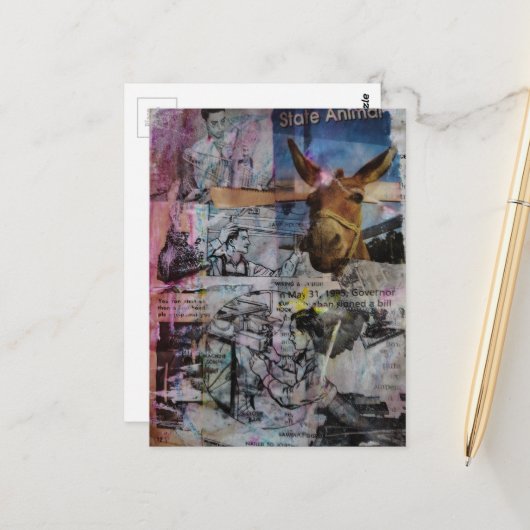 Stubborn Working Men a unique Mixed Media Collage ポストカード (正面/裏面インサイチュ)