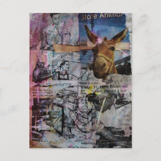 Stubborn Working Men a unique Mixed Media Collage ポストカード (正面)