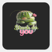 Stuck On You Cute Cactus Pun Kawaii Valentines Lov スクエアシール (正面)