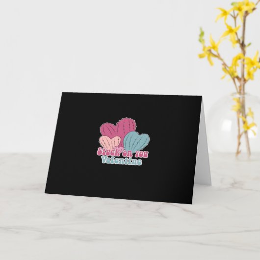 Stuck On You Valentine Funny Cactus Cute Design  カード (黄色い花)