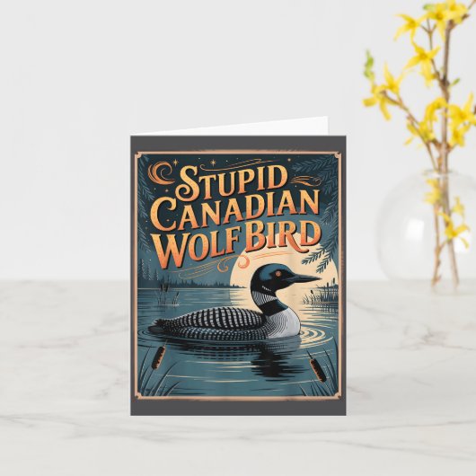 Stud Canadian Wolf Bird Funny Loon Humor カード (黄色い花)