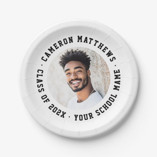 Student graduation photo modern white ペーパープレート (正面)