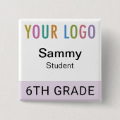 Student Name Badge Button School Logo Lilac Purple 缶バッジ (正面)