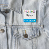 Student Name Badge Button School Logo Sky Blue 缶バッジ (インサイチュ)