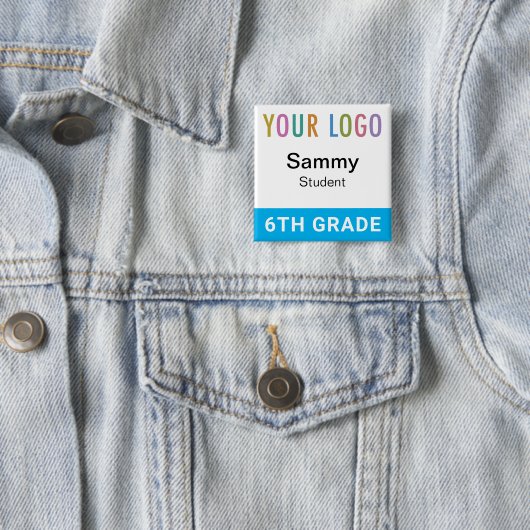 Student Name Badge Button School Logo Sky Blue 缶バッジ (インサイチュ)