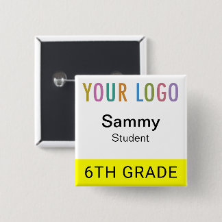 Student Name Tag Button with School Logo Yellow 缶バッジ