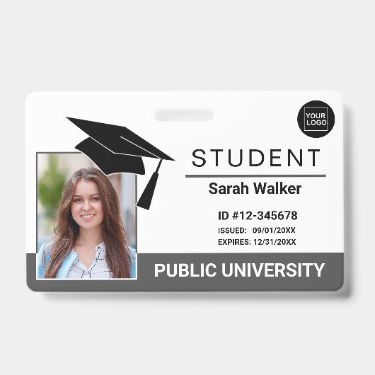 Student Photo ID School University Badge – Gray バッジ (正面)
