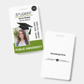 Student Photo ID School University Badge - Green バッジ (正面＆裏面)