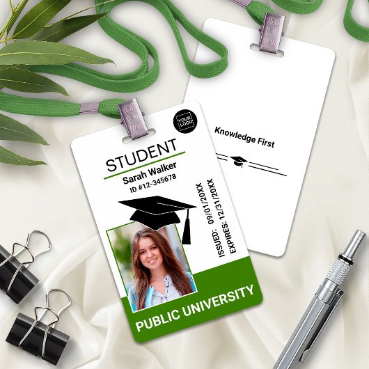 Student Photo ID School University Badge - Green バッジ