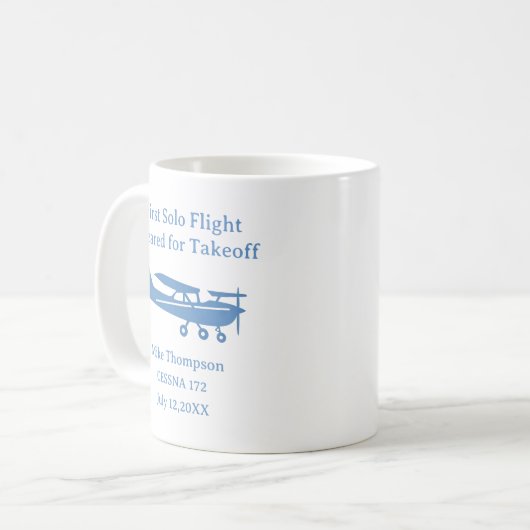 Student Pilot First Solo Aviation Blue Personalize コーヒーマグカップ (正面左)